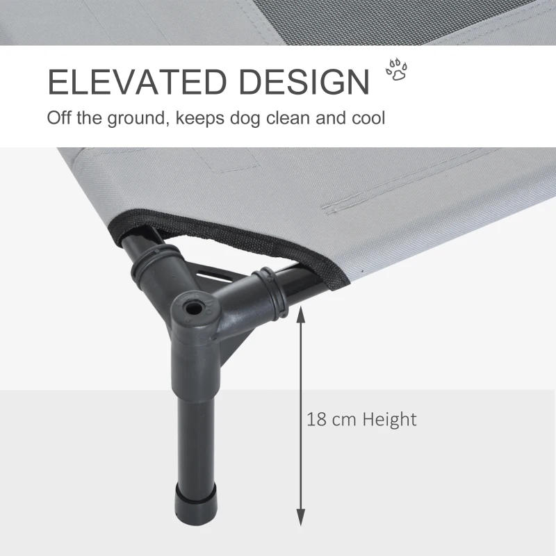 PawHut Raised Dog Bed Waterproof Elevated Pet Cot with Breathable Mesh UV Protection Canopy Grey, for Medium Dogs, 76 x 61 x 73cm