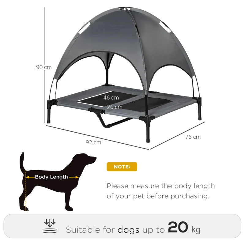 PawHut 92 cm Elevated Portable Dog Cot Cooling Pet Bed with UV Protection Canopy Shade