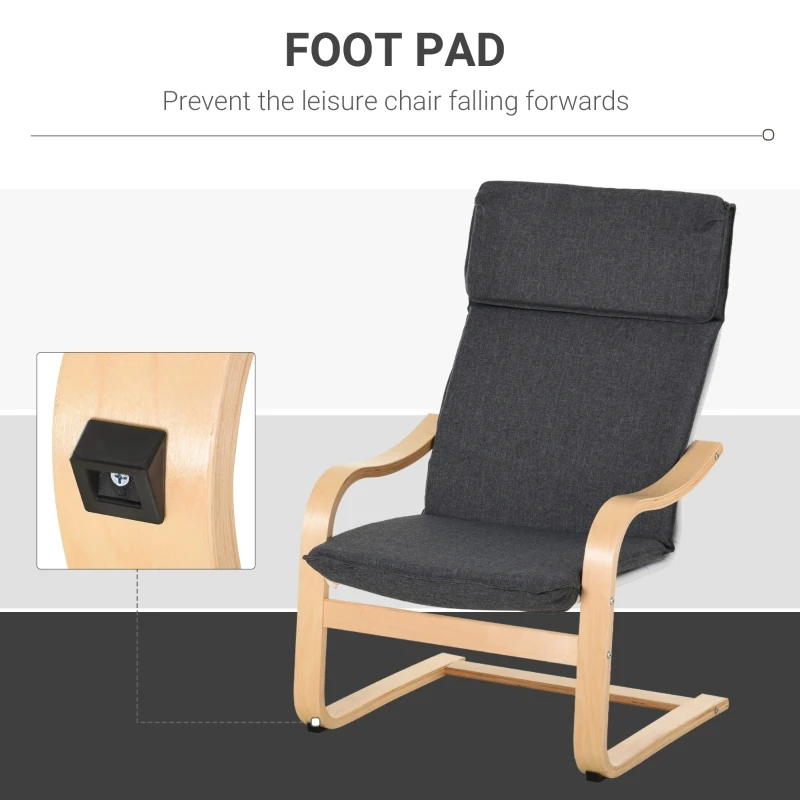 HOMCOM Set of 2 Linen Leisure Chair with Footstool, Modern Elegant Accent Chair with Wood Base Sponge Padded Cushion Headrest, Grey