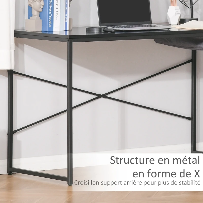 HOMCOM Bureau Design Industriel Rangement intégré châssis métal Noir Grand Plateau MDF Bicolore Noir et boisé