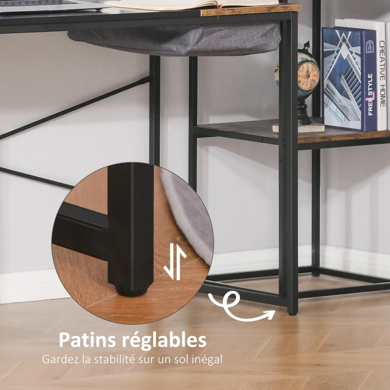 HOMCOM Bureau Design Industriel Rangement intégré châssis métal Noir Grand Plateau MDF Bicolore Noir et boisé