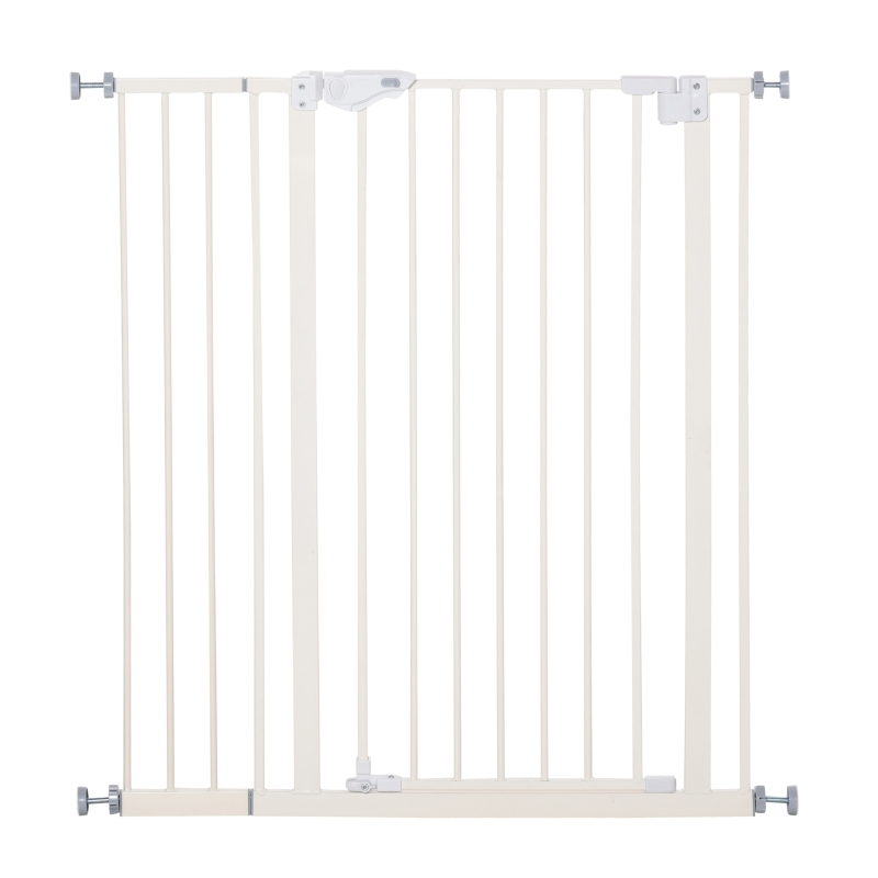 PawHut Barrera de Seguridad para Puertas y Escaleras Barrera para Perros Mascotas con Cierre Automático Extensión 17,5 cm Montaje sin Agujeros Metal 92-102x104,1 cm Blanco