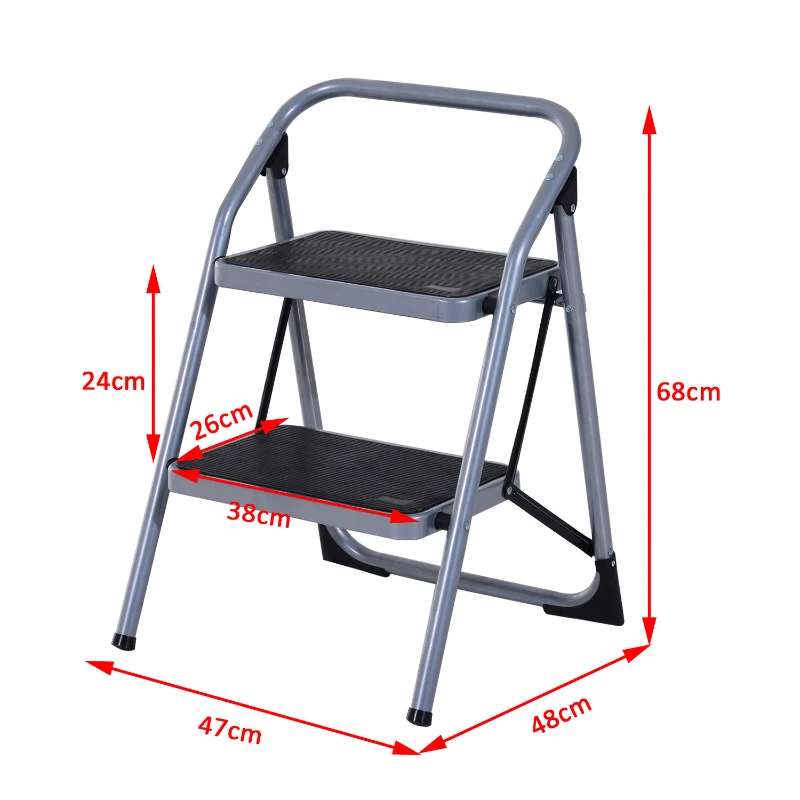 HOMCOM Escalera Plegable de Acero Taburete Escabel Base Antideslizante Tijera 2 Modelos (2 Peldaños)