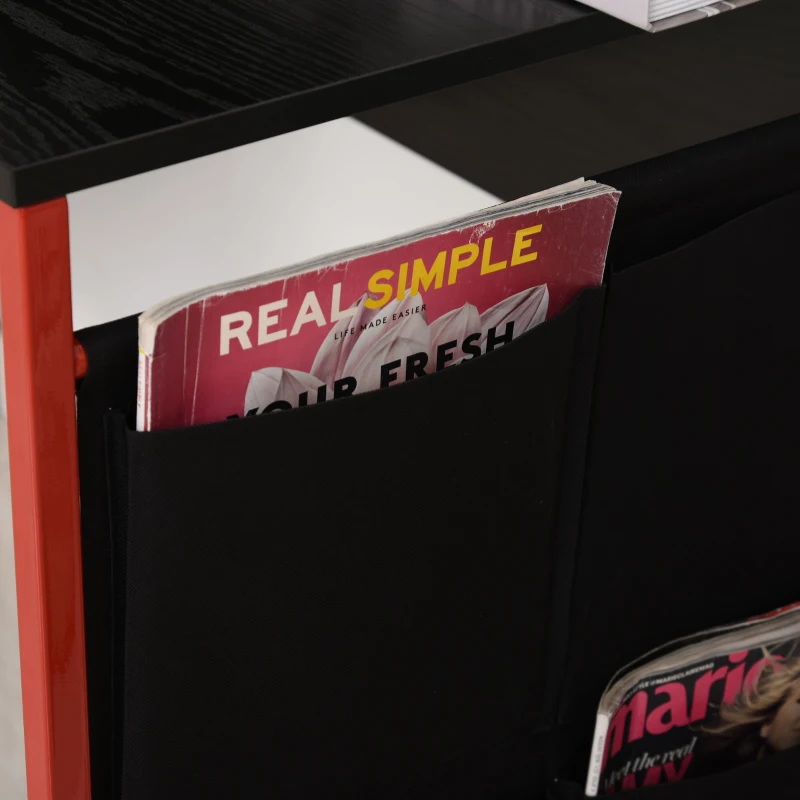 HOMCOM Bureau gaming bureau gamer bureau informatique 2 tiroirs 4 poches latérales métal rouge panneaux particules noir