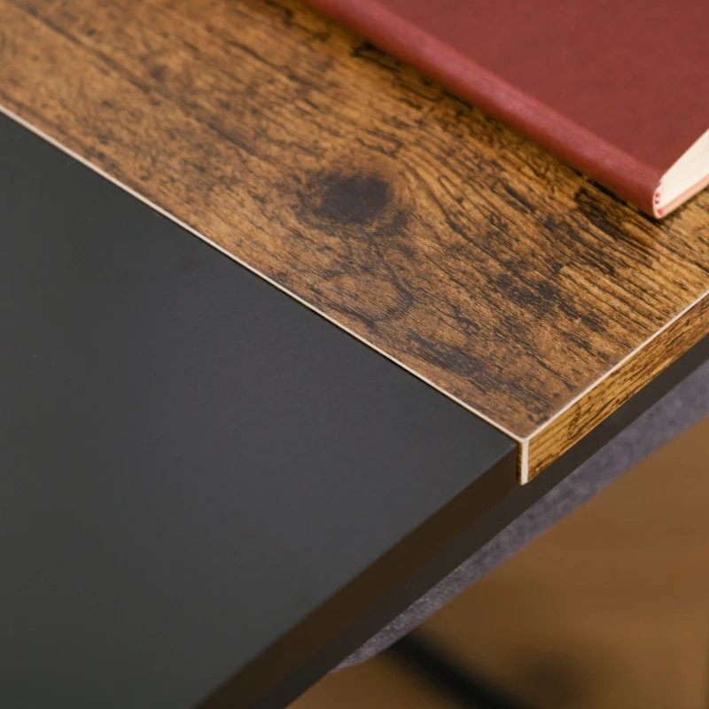 HOMCOM Bureau Design Industriel Rangement intégré châssis métal Noir Grand Plateau MDF Bicolore Noir et boisé