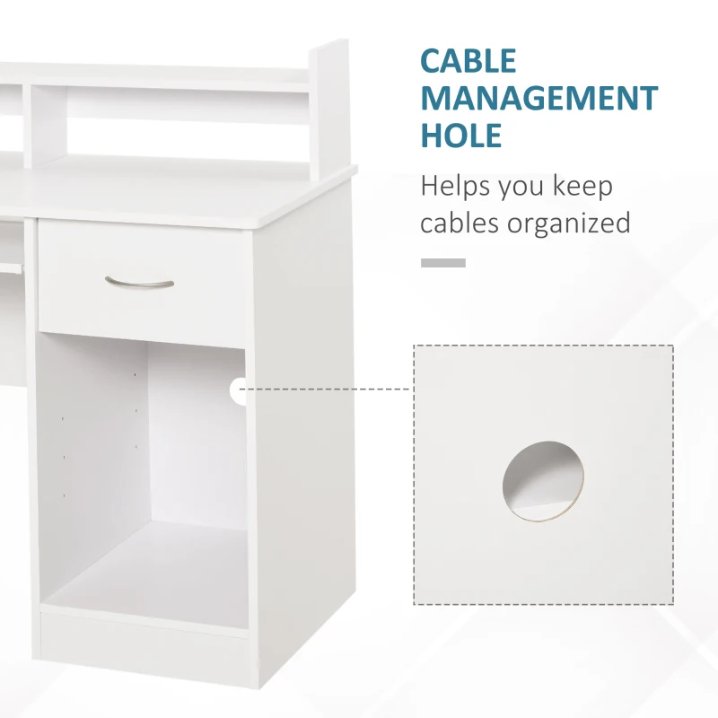 HOMCOM Modern Wooden Computer Desk Workstation with Keyboard Tray, Drawer & Monitor Stand for Home Office, Study