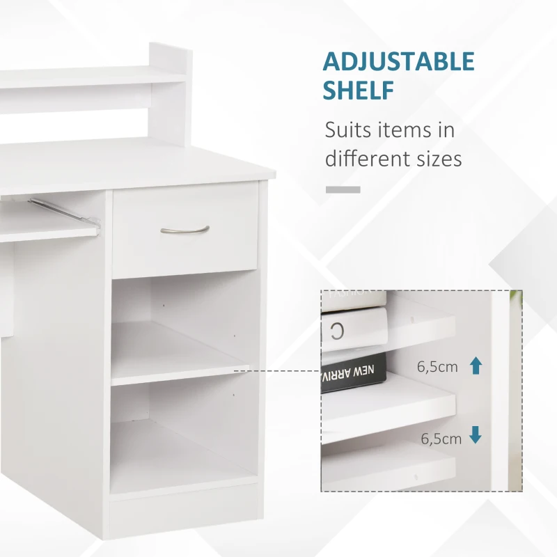 HOMCOM Modern Wooden Computer Desk Workstation with Keyboard Tray, Drawer & Monitor Stand for Home Office, Study