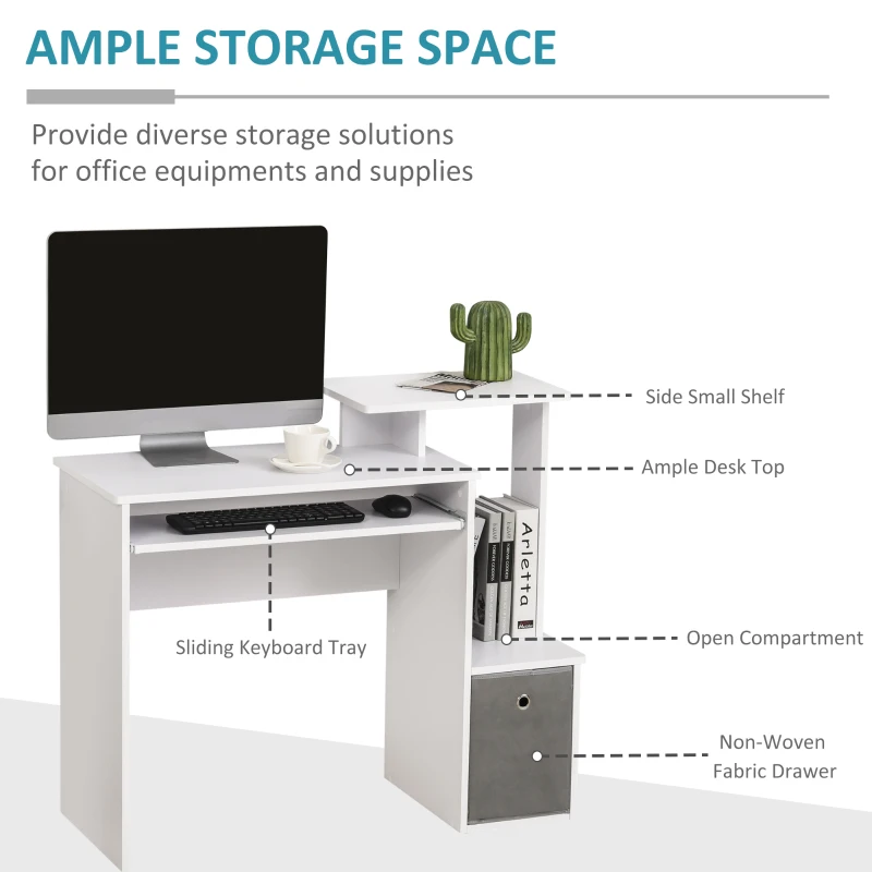 HOMCOM Computer Desk with Sliding Keyboard Tray Storage Drawer Shelf Home Office Workstation