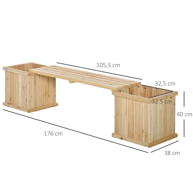 Outsunny tuinbank met 2 plantenbakken 176 cm x 38 cm x 40 cm
