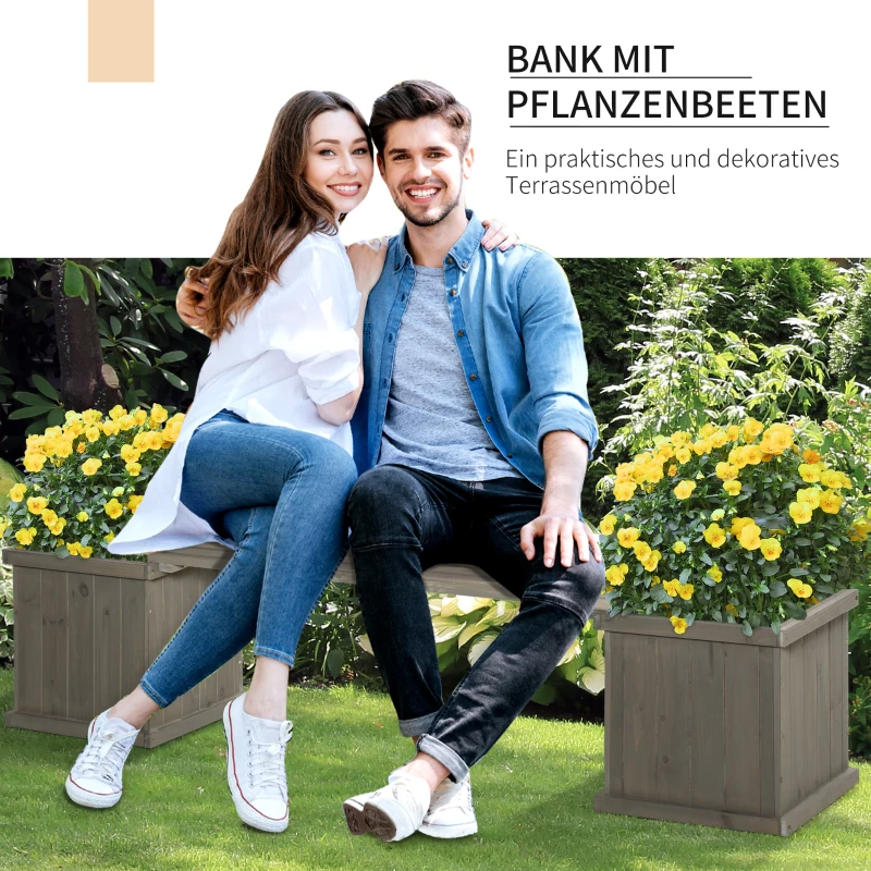 Outsunny tuinbank met 2 plantenbakken 176 cm x 38 cm x 40 cm