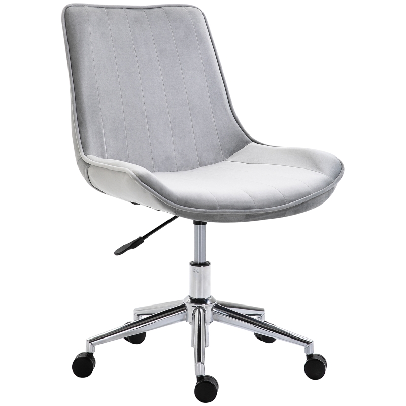 HOMCOM Silla de Oficina Giratoria Silla Escritorio Ergonómica con Altura Ajustable Respaldo Tapizado en Terciopelo Suave y Ruedas Carga 120 kg 52,5x60x82-91 cm Gris