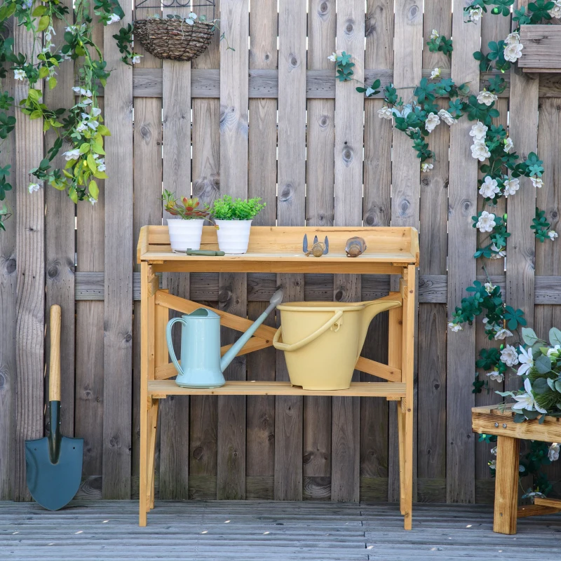 Outsunny plantentafel met houten plank 80 cm x 40 cm x 84 cm