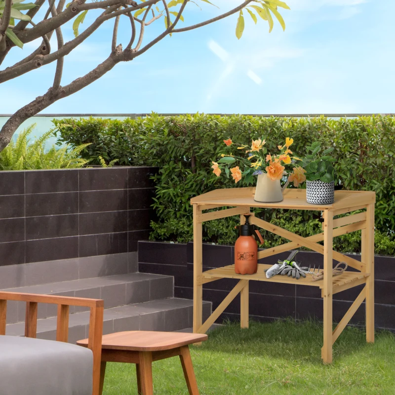Outsunny plantentafel met houten plank 80 cm x 40 cm x 84 cm