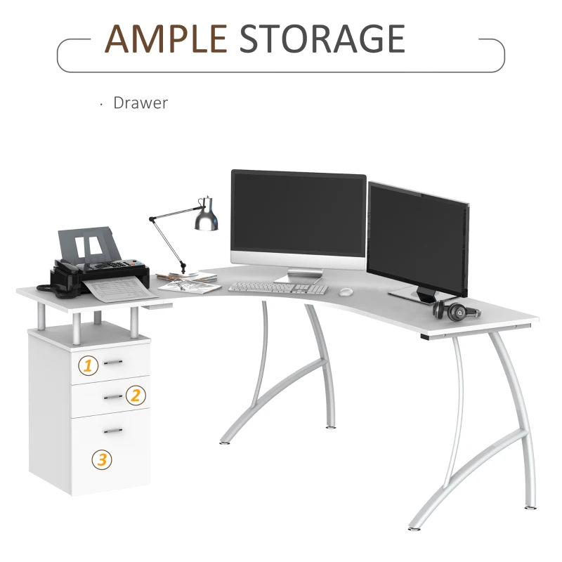 HOMCOM L-Shape Computer Desk-White