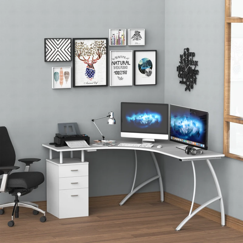 HOMCOM L-Shape Computer Desk-White