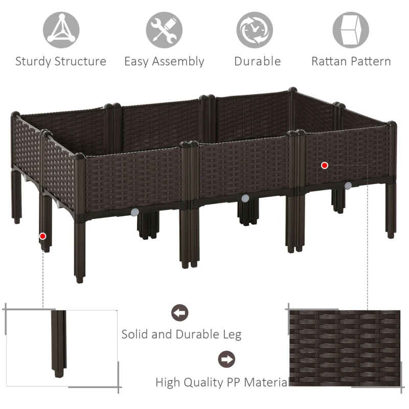 Outsunny 6pcs PP Garden Raised Bed 40Lx40Wx44H cm Self-Watering Design Free Combination Grow Box for Patio Yard Brown