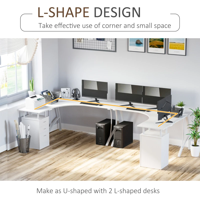HOMCOM L-Shape Computer Desk-White
