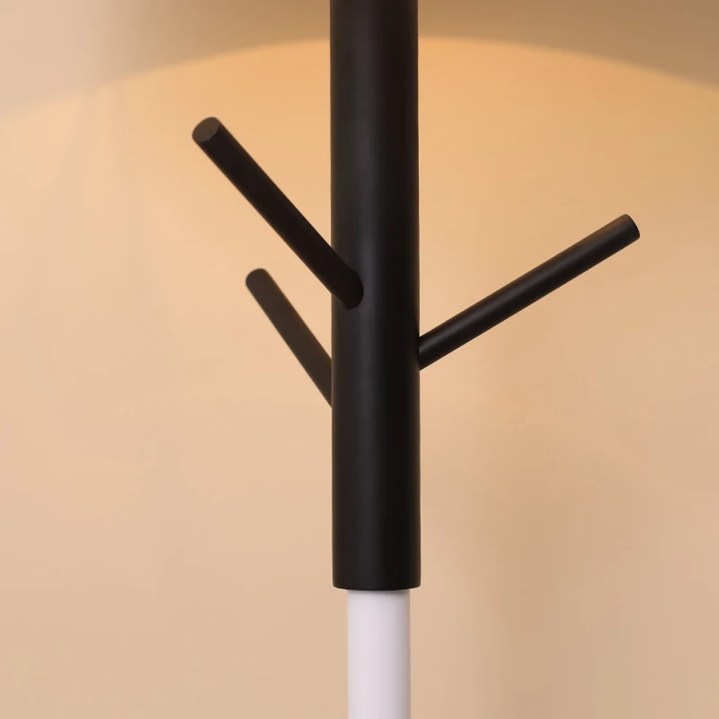 HOMCOM Candeeiro de Pé com Ganchos para Bolsa Chapéus Ecrã de PE Suporte para Lâmpada E27 Máx. 40W e Interruptor de Pé Moderno para Sala de Estar Dormitório Ø38x158cm Branco e Preto