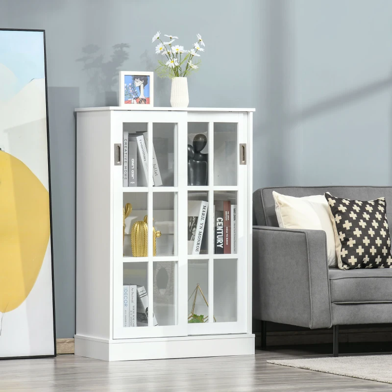 HOMCOM Estante para Livros Vitrine com 2 Portas Corredeiras Prateleiras Ajustáveis de Armazenamento Móvel Organizador para Escritório Sala de Estar Estúdio 80x40x121,7cm Branco