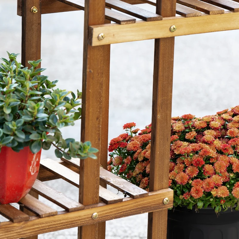 Outsunny Suporte de Madeira para Flores Estante Decorativa para Vasos de Plantas com 6 Prateleiras Interior e Exterior para Jardim Balção Terraço 98x28x96,5cm Natural