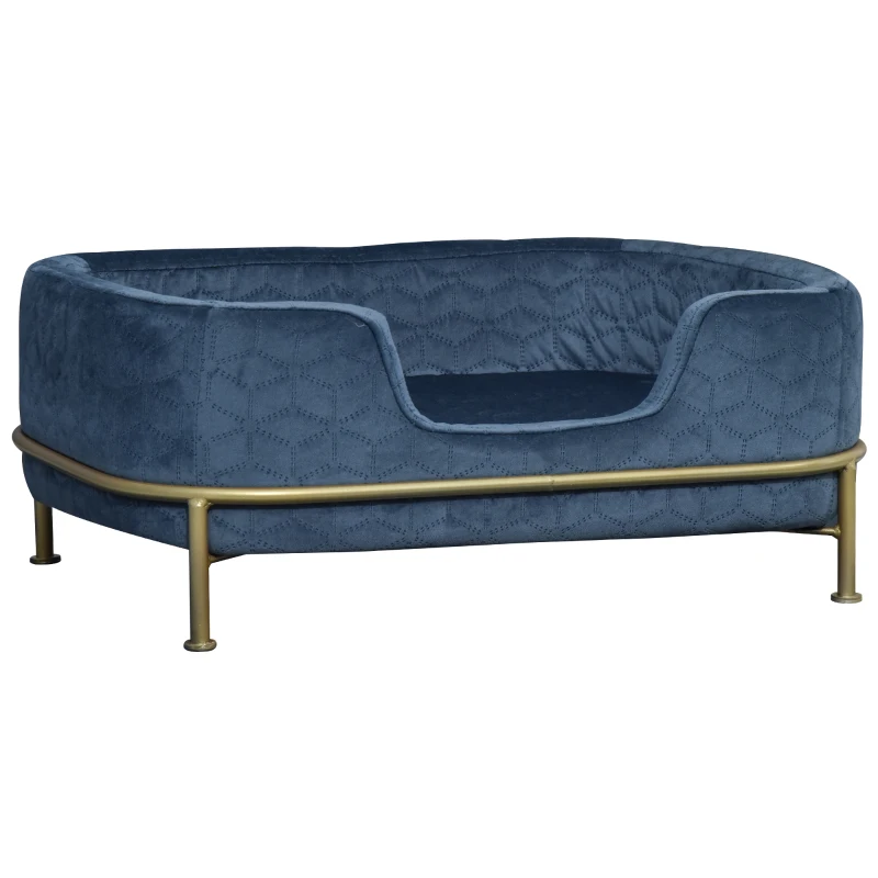 PawHut Pet Sofa Dog Bed Couch Cat Kitten Sponge Removable Cushion Lounge Metal Stand Elegant Bed Seat Furniture Blue 63.5 x 43 x 24.5 cm