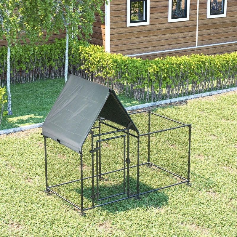 PawHut Galinheiro de Exterior Grande 200x105x172cm com Teto de Tecido de Oxford Gaiola de Aço Galvanizado para Galinhas Coelhos com Fechadura Prata