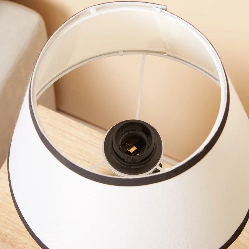 HOMCOM Candeeiro de Mesa com Tripé de Metal Candeeiro de Escritório com Ecrã de Tecido e Suporte para Lâmpada E27 Máx. 40W Estilo Moderno para Dormitórios Sala de Estar Ø25x50cm Branco e Preto