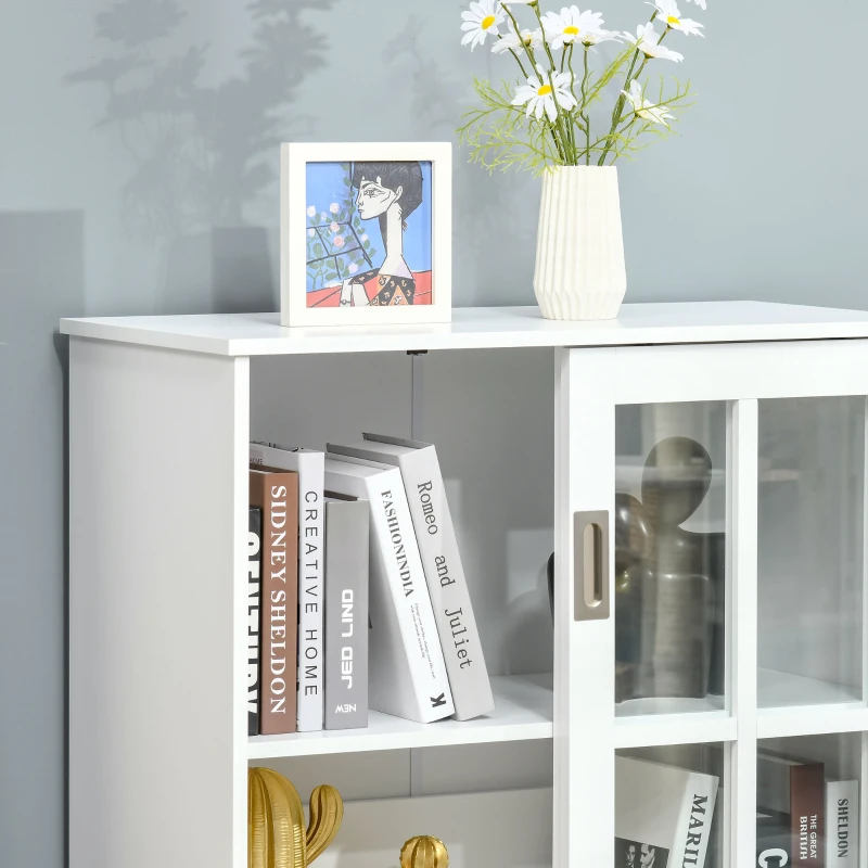 HOMCOM Estante para Livros Vitrine com 2 Portas Corredeiras Prateleiras Ajustáveis de Armazenamento Móvel Organizador para Escritório Sala de Estar Estúdio 80x40x121,7cm Branco