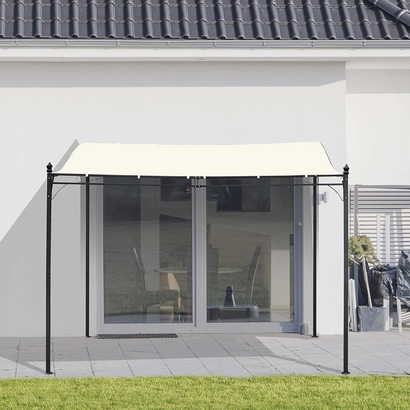 Outsunny Elegant Pergola Gazebo Metal Frame Elegant Scrolling Weather-Resistant Canopy Sun Rain Shade Garden Outdoor Shelter 3x3(m), Cream White