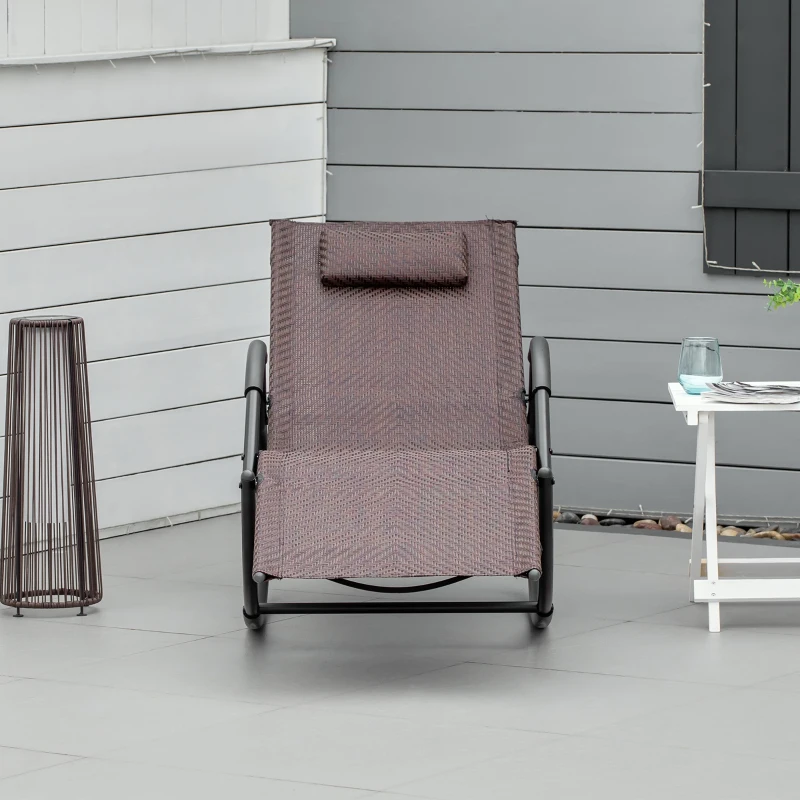 Outsunny Espreguiçadeira de Balanço de Exterior com Apoio para os Braços e Efeito de Vime para Jardim Terraço Pátio Carga Máxima 160kg 61x160x79cm Marrom