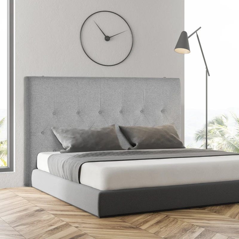 HOMCOM Cabeceira de Cama 160cm Cabeceira de Cama Estofada em Linho e Acolchoada 2 Formas de Uso Vertical ou Montado na Parede 160x7x120cm Cinza