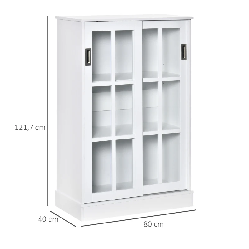 HOMCOM Estante para Livros Vitrine com 2 Portas Corredeiras Prateleiras Ajustáveis de Armazenamento Móvel Organizador para Escritório Sala de Estar Estúdio 80x40x121,7cm Branco