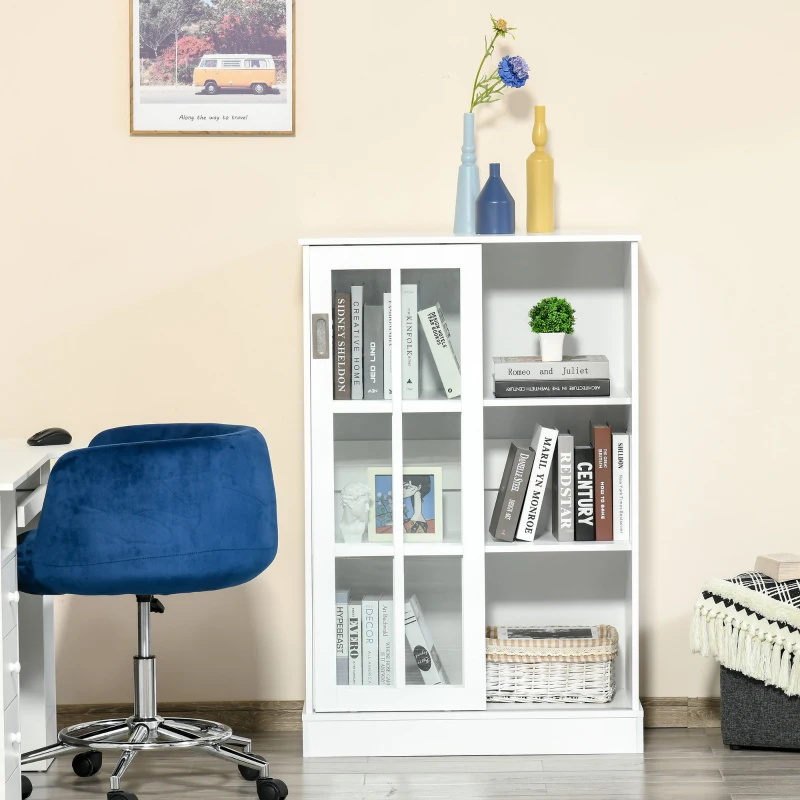 HOMCOM Estante para Livros Vitrine com 2 Portas Corredeiras Prateleiras Ajustáveis de Armazenamento Móvel Organizador para Escritório Sala de Estar Estúdio 80x40x121,7cm Branco