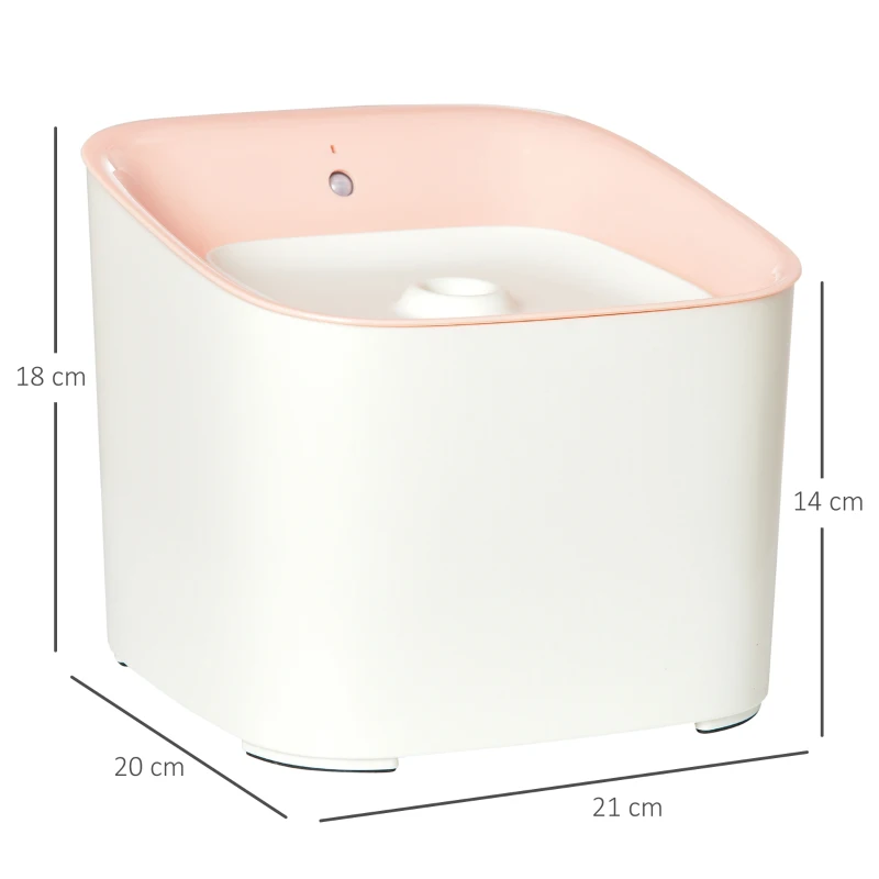 PawHut Dispensador de Água para Gatos 3L Fonte de Água Automática para Cães e Gatos com Sensor Infravermelho 3 Modos e Luz Indicadora LED 21x20x18cm Branco e Rosa