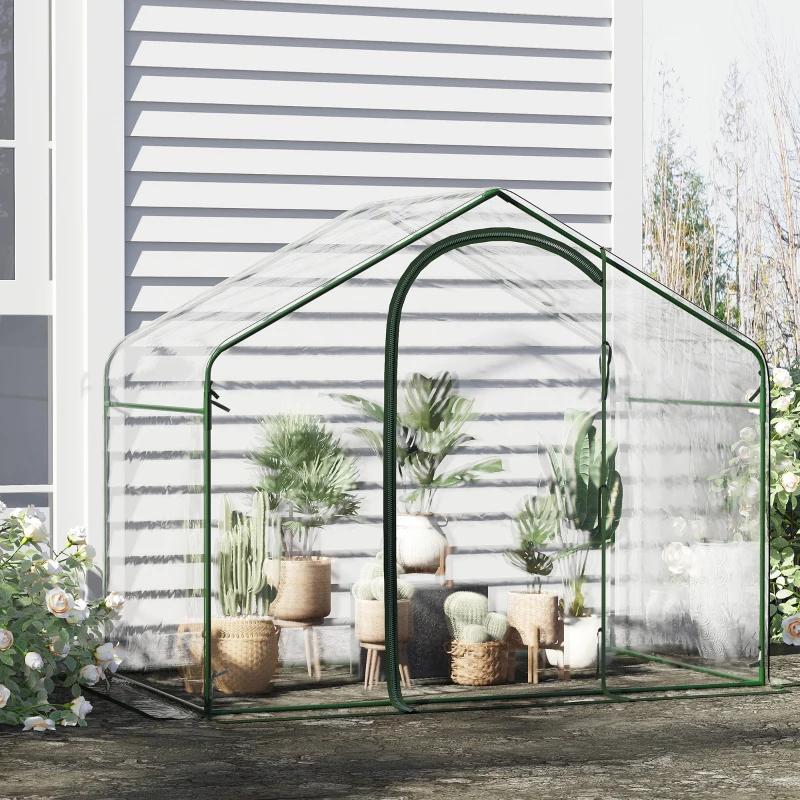 Outsunny Walk In PVC Greenhouse Garden Outdoor Flower Planter Steel Frame w/ Zipped Door & Window 180 x 105 x 150CM White