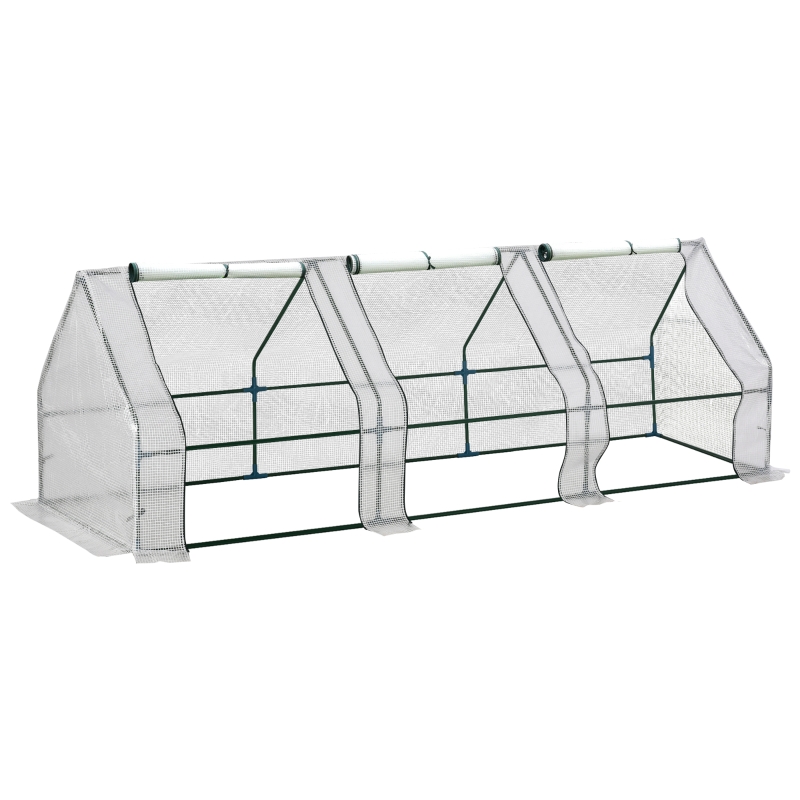 Outsunny Estufa de Jardim Terraço 270x90x90 cm Tipo Casa Tubo de Aço com 3 Janelas Estufa Pequena para Cultivo de Plantas Branco Translúcido