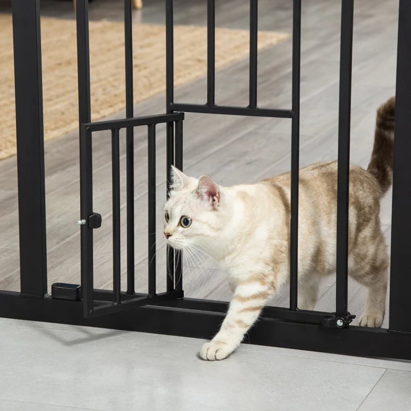PawHut Barreira de Segurança para Cães Extensível para Portas Escadas 74-105cm com 2 Extensões de 10 e 15cm com 2 Portas e Fechadura Automática Aço Preto