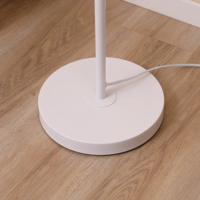 HOMCOM Candeeiro de Pé com Prateleira de Madeira Ecrã de Tecido Suporte para Lâmpada E27 Máx. 40W com Interruptor de Pé Moderno para Sala de Estar Dormitório Estúdio Ø35x155cm Branco