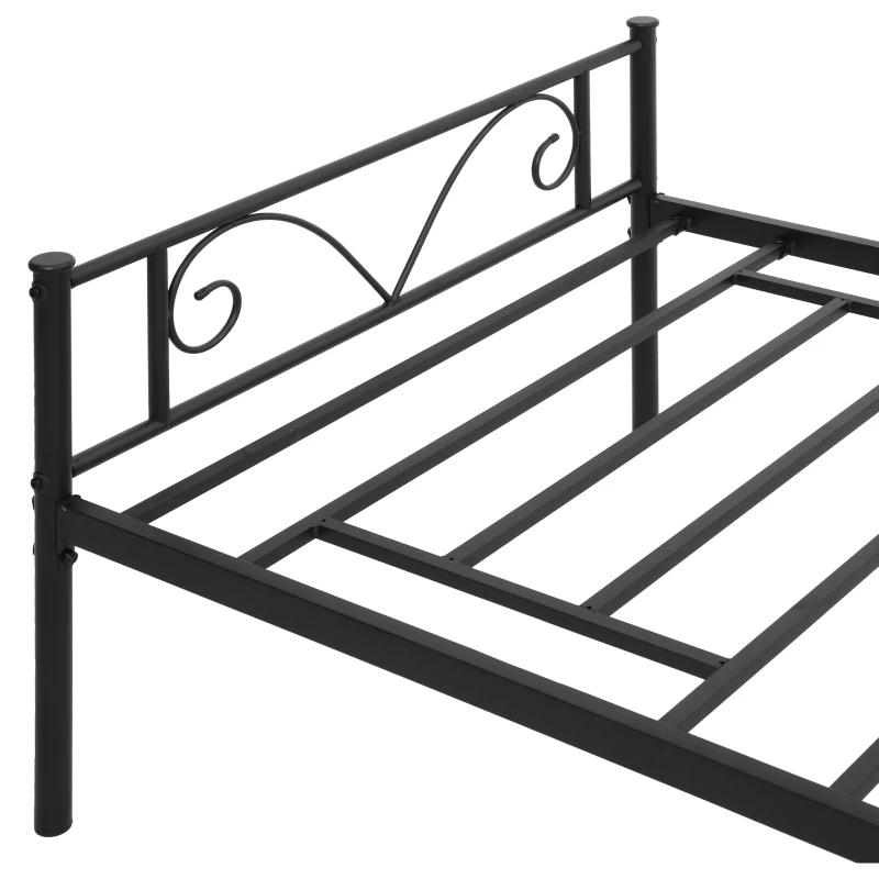HOMCOM Estrutura de Cama Individual de Metal 31cm para Colchão 90x190cm com Cabeceira com Forma de Mariposa Estrutura de Cama com Espaço em Baixo de Armazenamento 95x196x100cm Preto