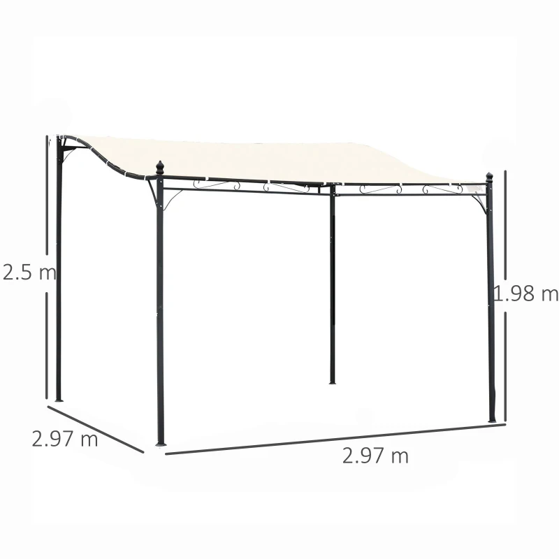 Outsunny Elegant Pergola Gazebo Metal Frame Elegant Scrolling Weather-Resistant Canopy Sun Rain Shade Garden Outdoor Shelter 3x3(m), Cream White