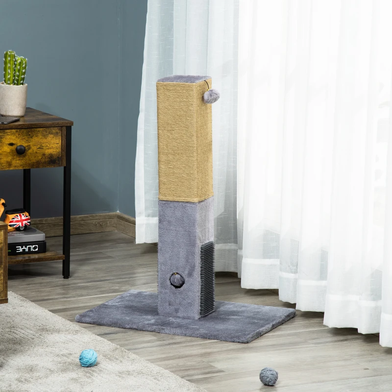PawHut Cat Scratching Post 79cm Jute Scratcher Climber w/ Carpet Base Dangling Toy – Grey