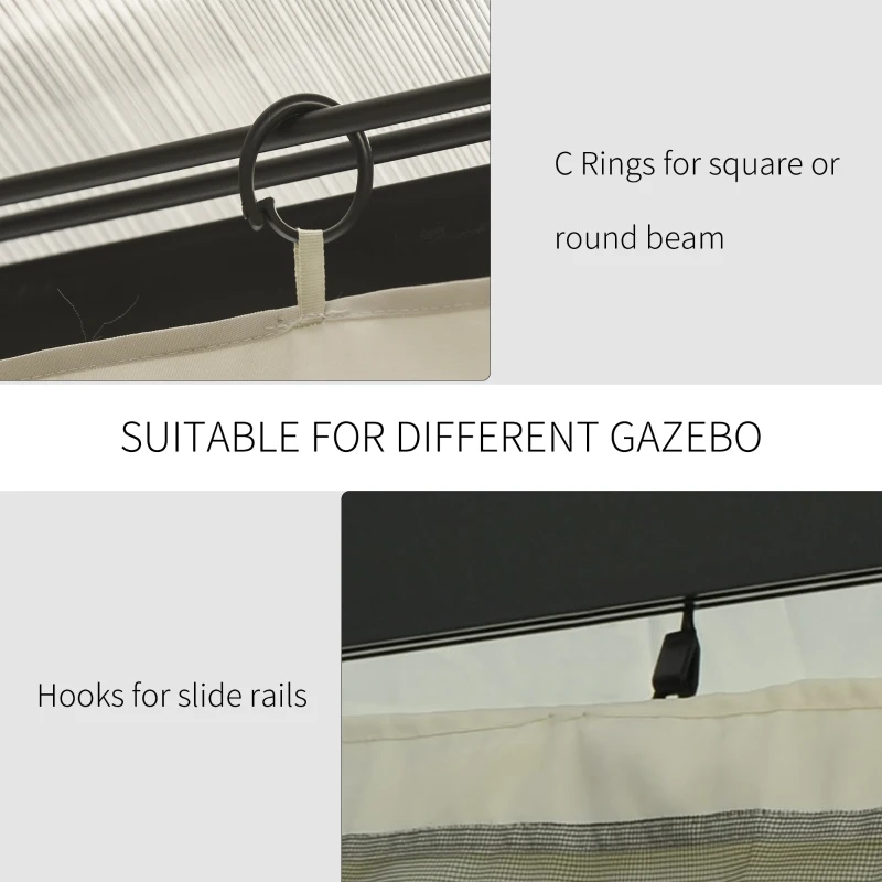Outsunny Replacement Gazebo Curtains - 4-Panel Gazebo Side Panels Only, for 3 x 3 M Gazebos or Pergolas, Hooks/C-Rings Included, Beige
