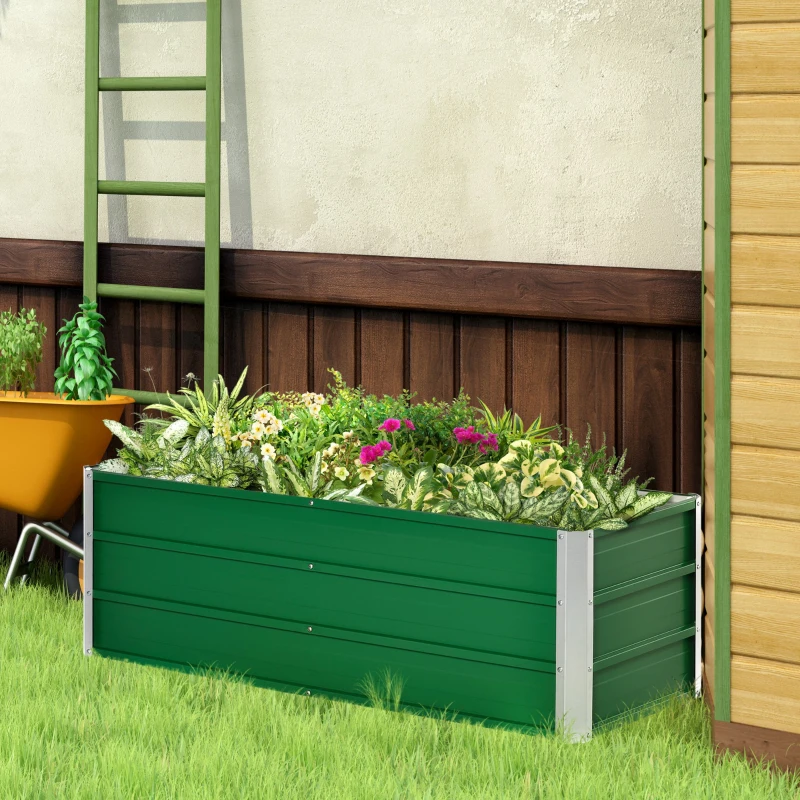 Outsunny Caixa de Plantio de Aço com Luvas Caixa de Plantio Retangular para Cultivos de Plantas Flores para Terraço Jardim Exterior  125x47x40cm Verde