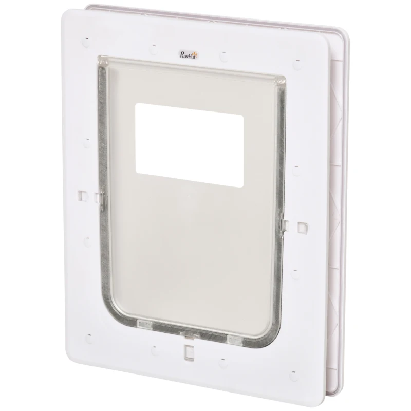 PawHut Porta para Cães e Gatos com Fechadura Magnética 2 Vias de Sistema de Bloqueio Porta para Animais de Estimação para Entrada e Saída Fácil de Instalar 31,5x5,5x39cm  Branco