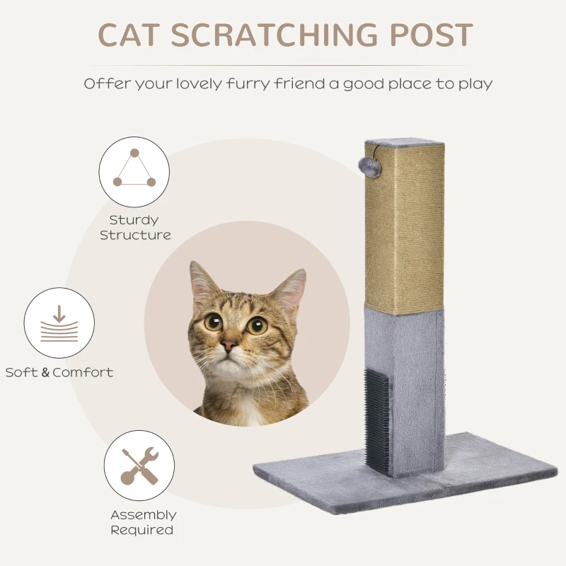PawHut Cat Scratching Post 79cm Jute Scratcher Climber w/ Carpet Base Dangling Toy – Grey