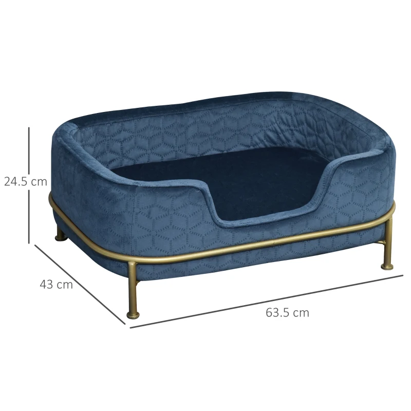 PawHut Pet Sofa Dog Bed Couch Cat Kitten Sponge Removable Cushion Lounge Metal Stand Elegant Bed Seat Furniture Blue 63.5 x 43 x 24.5 cm