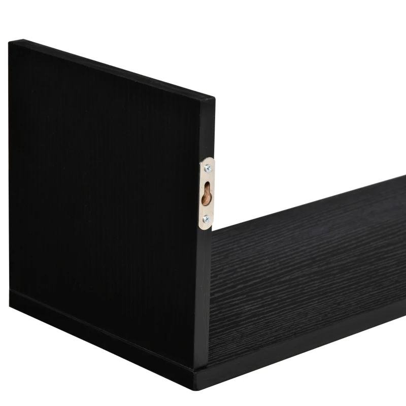 HOMCOM Set of 3 Wooden U-Shaped Floating Shelves Set Wall Mounted Hanging Bookshelf CD DVD Storage Display for Bedroom Living Room Kitchen, Black