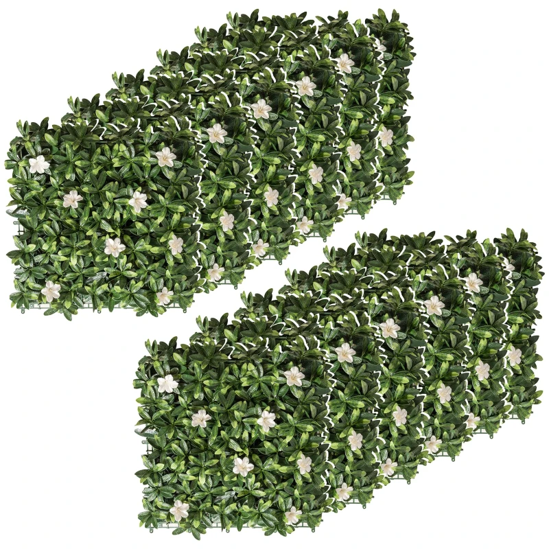 Outsunny 12PCS Artificial Boxwood Wall Panels 50cm x 50cm Rhododendron Privacy Fence Screen Faux Hedge Greenery Backdrop for Home Garden Backyard Balcony