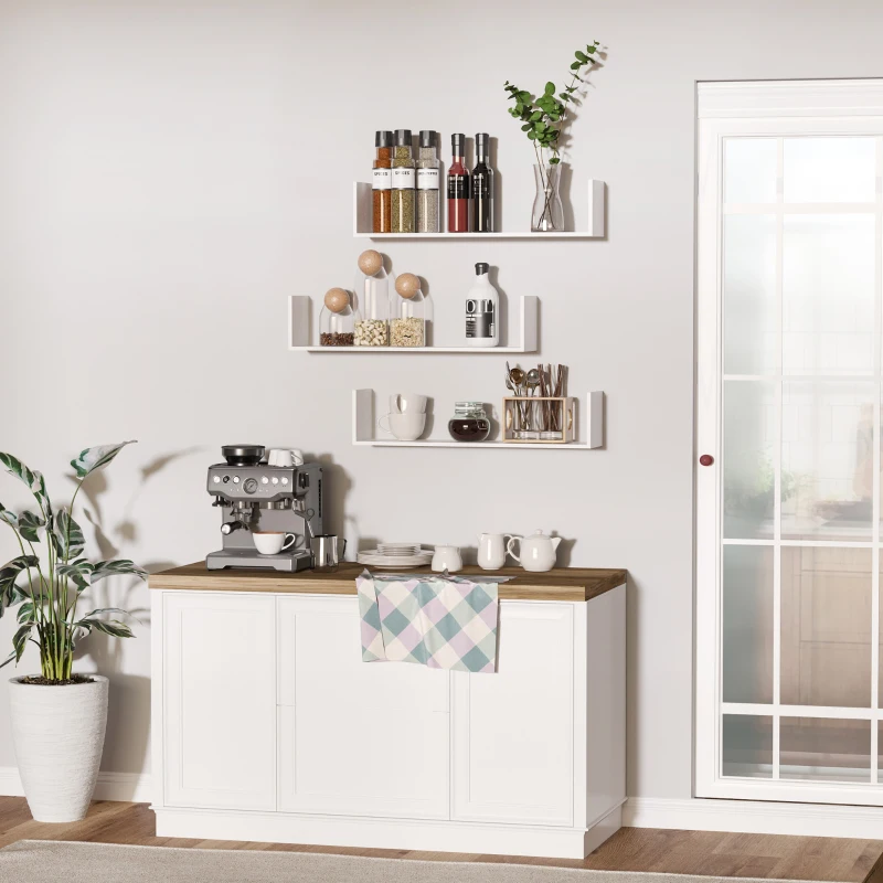 HOMCOM Set of 3 Wooden U-Shaped Floating Shelves Set Wall Mounted Hanging Bookshelf CD DVD Storage Display for Bedroom Living Room Kitchen, White