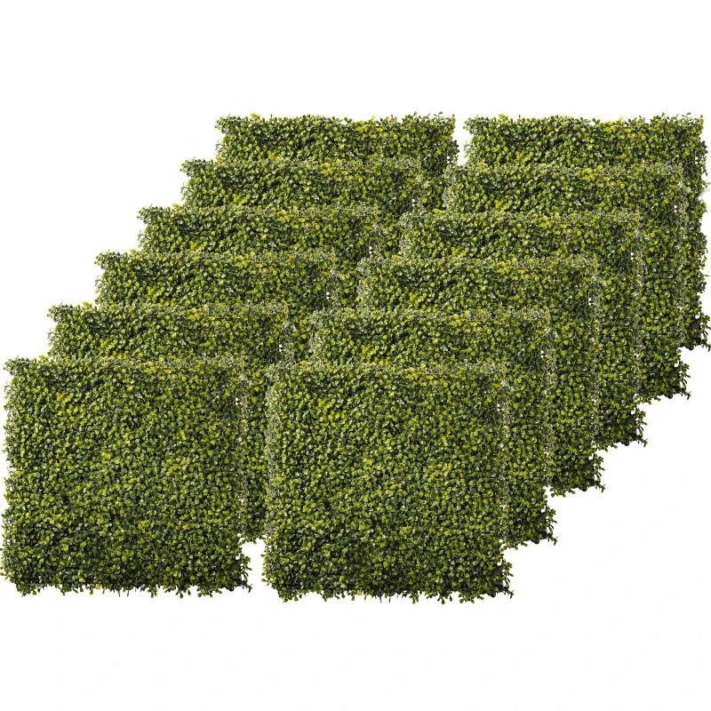 Outsunny 12PCS Artificial Boxwood Wall Panels 50cm x 50cm Grass Privacy Fence Screen Faux Hedge Greenery Backdrop Encrypted Milan Grass for Home Garden Backyard Balcony